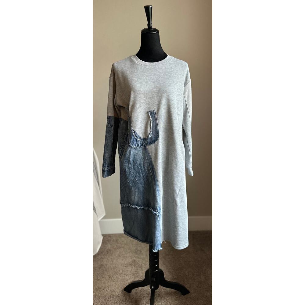 PINK RIPPLE Women's Cut Crew Neck Denim Western Sweatshirt Dress Size L